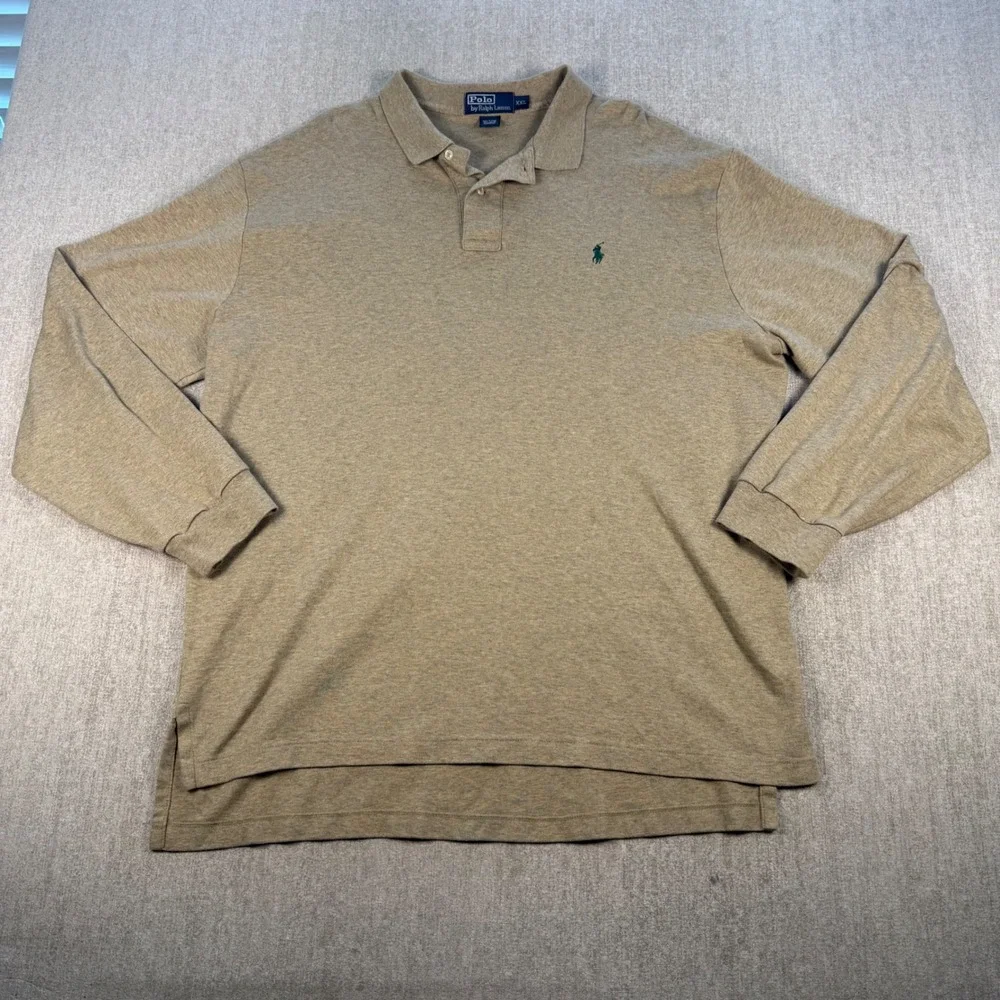 Polo Ralph Lauren Polo Shirt Mens XXL Tan Long Sleeve Cotton Pony Logo